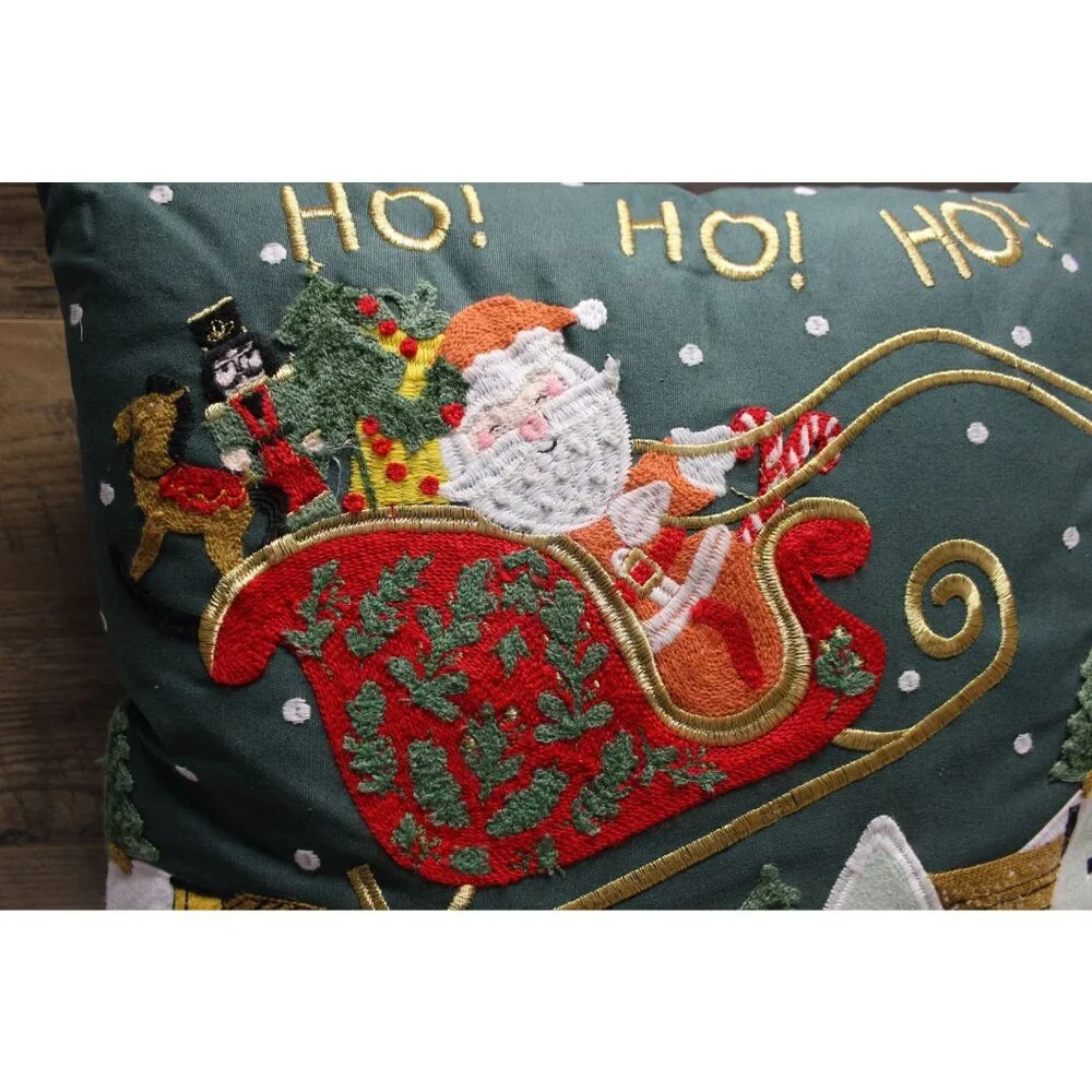 Embroidered Santa snowman Christmas holiday accent throw pillow home‎ decor